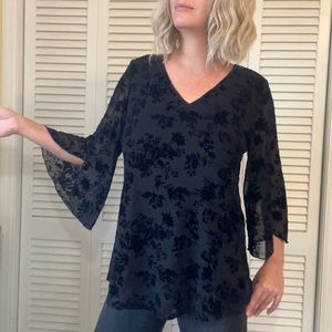 NWT Bebonnie - Holiday Chic Black Burnout Velvet Blouse Top - Size L